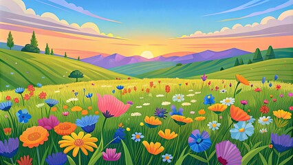 Naklejka premium Blooming Meadow with Wildflowers