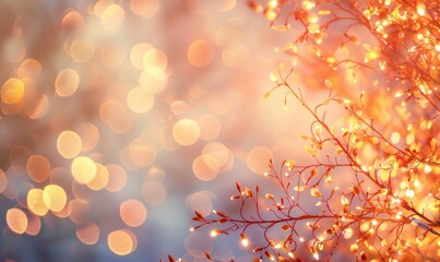 Fototapeta premium Garland of warm orange lights framing the frame, granite background, space for text