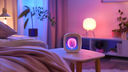 high-tech bedroom with a smart alarm clock that wakes you with gentle lighting and sound based on your sleep cycle