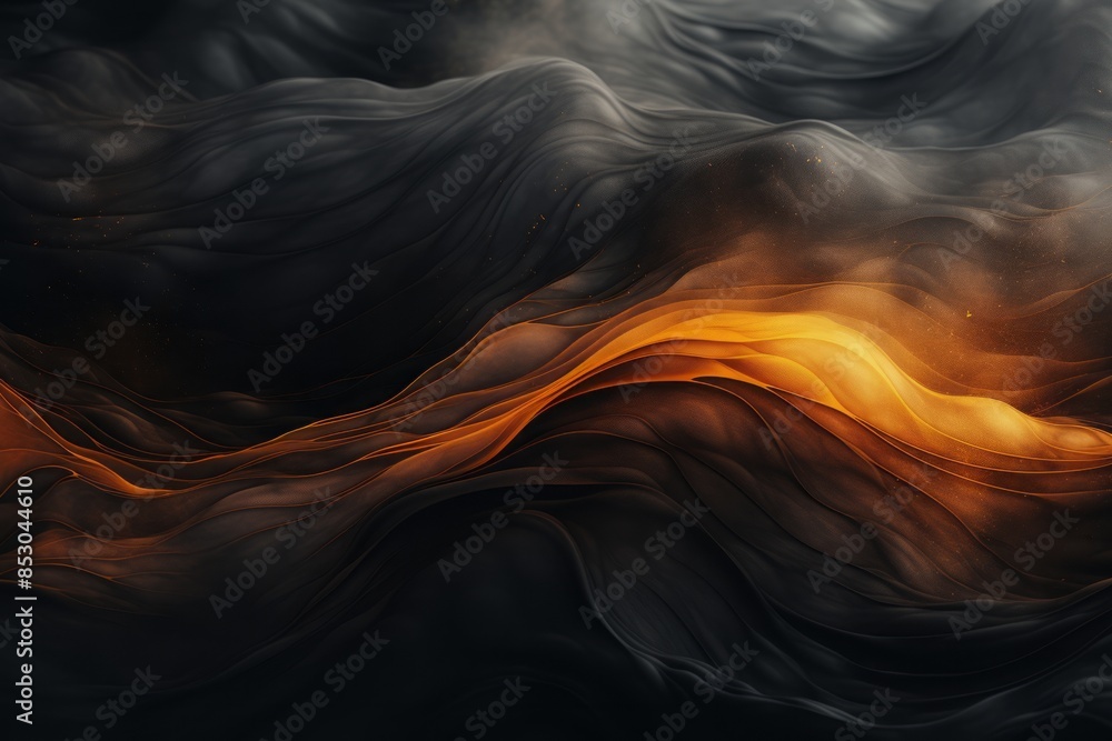 Wall mural black and orange waves on a black background