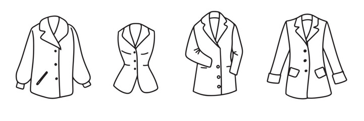 Collection of jackets in doodle style. Hand drawn art.