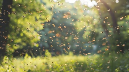 Insects in large numbers in the summer forest