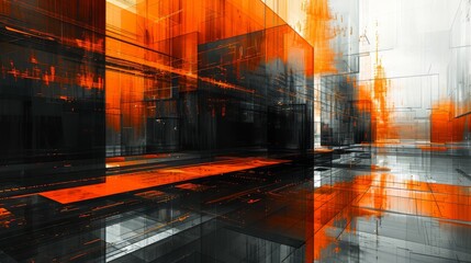 Abstract Digital Cityscape With Orange and Black