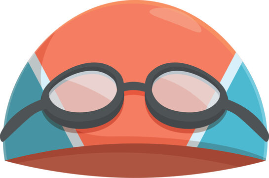 swimming cap with goggles, orange and blue clip art preview