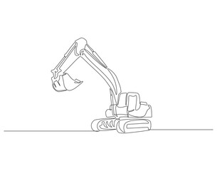Continuous one line drawing excavator. One line drawing illustration of excavator. Single line of heavy equipment concept. Editable outline.