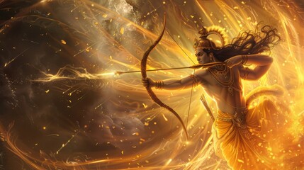 Lord Rama with bow and arrow, Happy Dussehra Festival concept