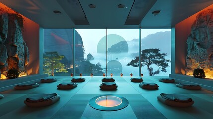 Fototapeta premium high-tech meditation room with adjustable environmental settings that tailor temperature