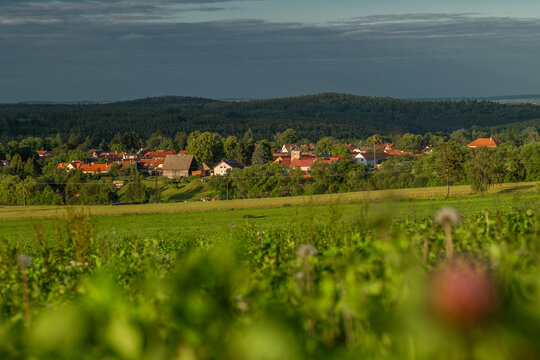 Landscape in sunset color evening near Kremze and Holubov in south Bohemia