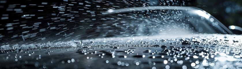 Luxurious car covered in water droplets, capturing the essence of elegance and power. Perfect for automotive and luxury themes.