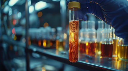 Science and medical, Scientists or Health care researcher holding test tube and analyzing data DNA gene transfer and gene therapy disease treatment and prevention in scientific chemical laboratory