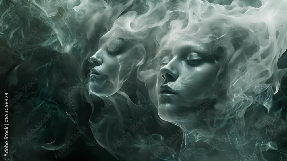 Poster amidst the inky blackness a cloud of ghostly spectral faces peer down from above their expressions t