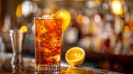 Long Island Iced Tea drink on bar counter
