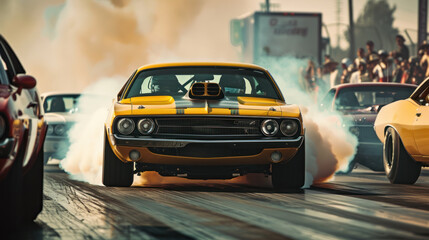 Old muscle car, drag racing contest