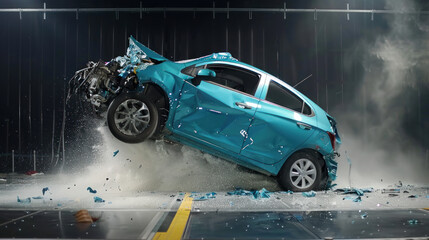 Car crash test, moment of strike, high speed camera shot
