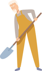 Senior farmer digging soil using shovel, agriculture and gardening concept