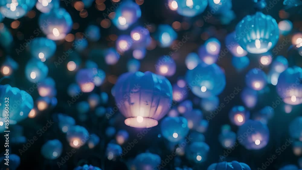 Poster each lantern glows with its own unique hue from pale blue to deep purple creating a mesmerizing disp