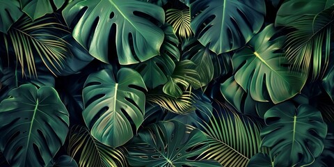  large tropical leaves pattern photo wallpaper with vintage touch
