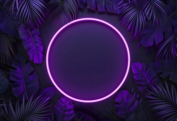 Neon Circle Framed by Tropical Foliage