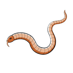 Fototapeta premium simple cartoon earthworm with a brown segmented body, wriggling.
