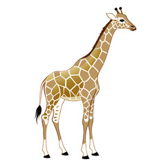 Fototapeta premium cute cartoon vector illustration of a giraffe standing with a friendly expression.