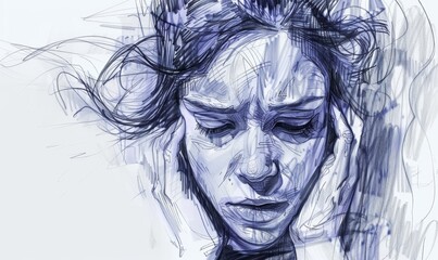 woman battling depression vulnerability and inner strength sketch. emotional struggle and resilience poignant