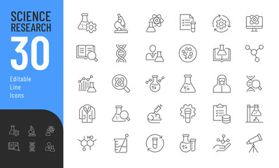 Science Editable Icons set. Vector illustration in modern thin line style of research related icons: laboratory, scientist, equipment, and more. Pictograms and infographics for mobile apps.
