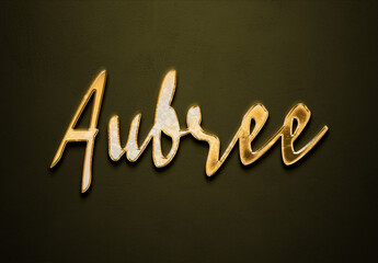 Old gold text effect of name Aubree with 3D glossy style Mockup.