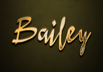 Old gold text effect of name Bailey with 3D glossy style Mockup.
