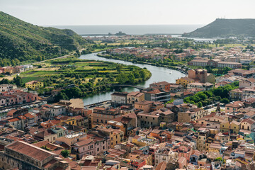 beautiful village of Bosa with colored houses and a medieval castle. Sardinia, Italy