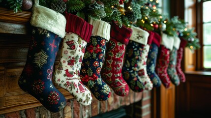 Hang a row of festive stockings along a staircase banister or mantel, each one personalized with the name of a