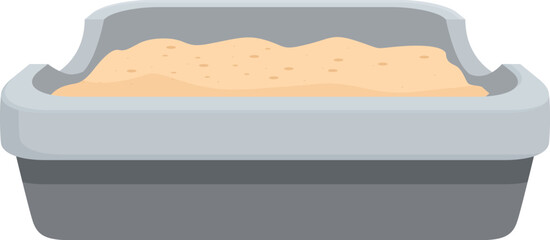 Gray plastic litter box filled with sand, an essential accessory for maintaining cat hygiene
