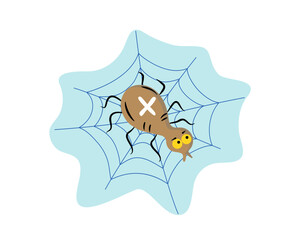 Web and cartoon spider. Halloween, holiday. Icon, badge, holiday attribute. Vector illustration, isolated background.