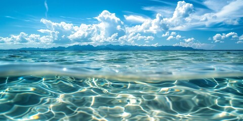 Photography, Sunlight Shining on Clear Ocean Water with Blue Sky and White Clouds