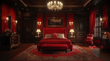 Red Classic Bedroom Evokes Warmth And Timeless Elegance In Interior Design, High Quality, HD