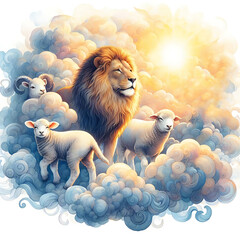 Jesus, the lion, the lamb of God. Digital watercolor painting	