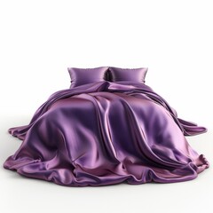 Side view of a luxurious contemporary silk duvet, vibrant jewel-toned hues, smooth and glossy texture, illuminated under soft