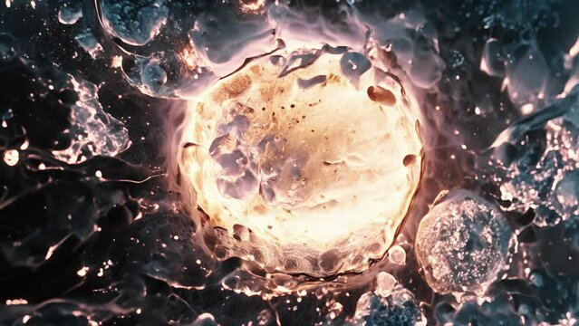 A microscopic view of a somatic cell nucleus being reprogrammed through nuclear transfer to behave like a fertilized egg.