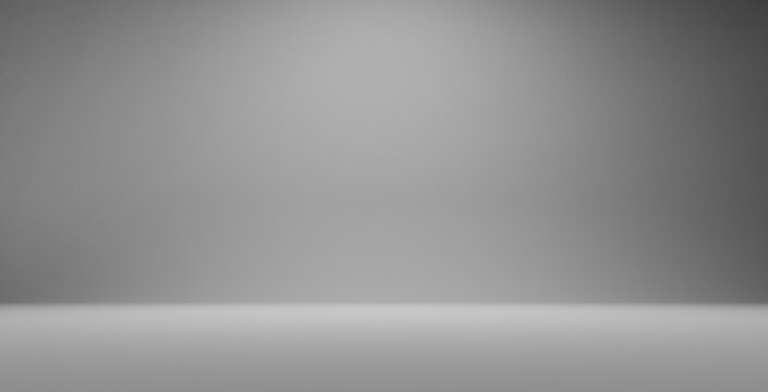 An empty room, light gray floor and walls, partially lit. Space for text, copy space, 3d background, mockup, wallpaper. Composition, graphic resource.
