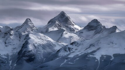Obraz premium Snowy mountain peaks separated, winter background