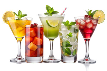 cocktails with fruits and berries isolated on transparent background