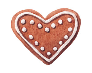 Christmas Bell Gingerbread Cookie. Hand drawn Watercolor texture Vector Illustration isolated on white background