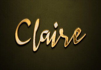 Old gold text effect of name Claire with 3D glossy style Mockup.