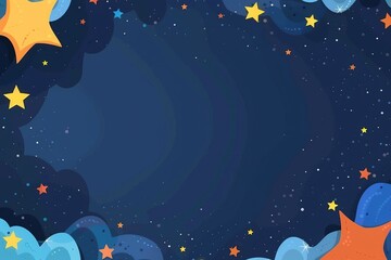 Cartoon night sky with stars and clouds