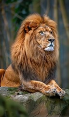 Obraz premium A majestic lion, the king of the jungle, surveys its territory. AI.