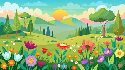 Naklejka premium spring-meadow-with-wildflowers