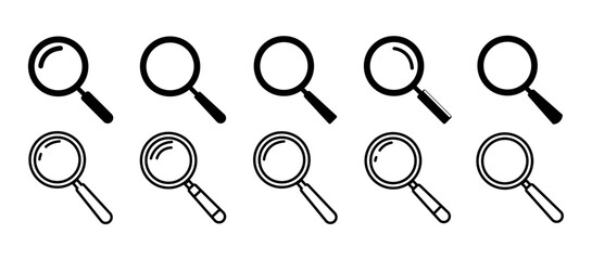 Search icon set.Magnifying sign,loupe icon also in line style isolated on white background.Vector illustration