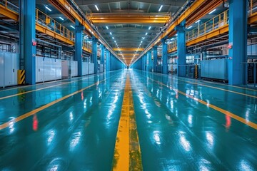 Fototapeta premium A clean, modern factory with zero emissions and green technology, demonstrating sustainable industrial practices.