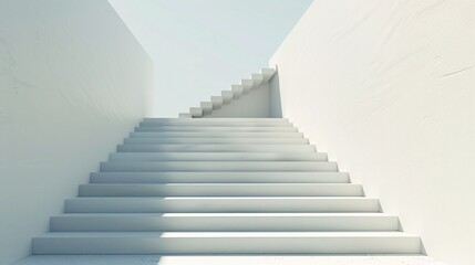 3D render of a staircase leading upwards, symbolizing achieving goals, minimal style