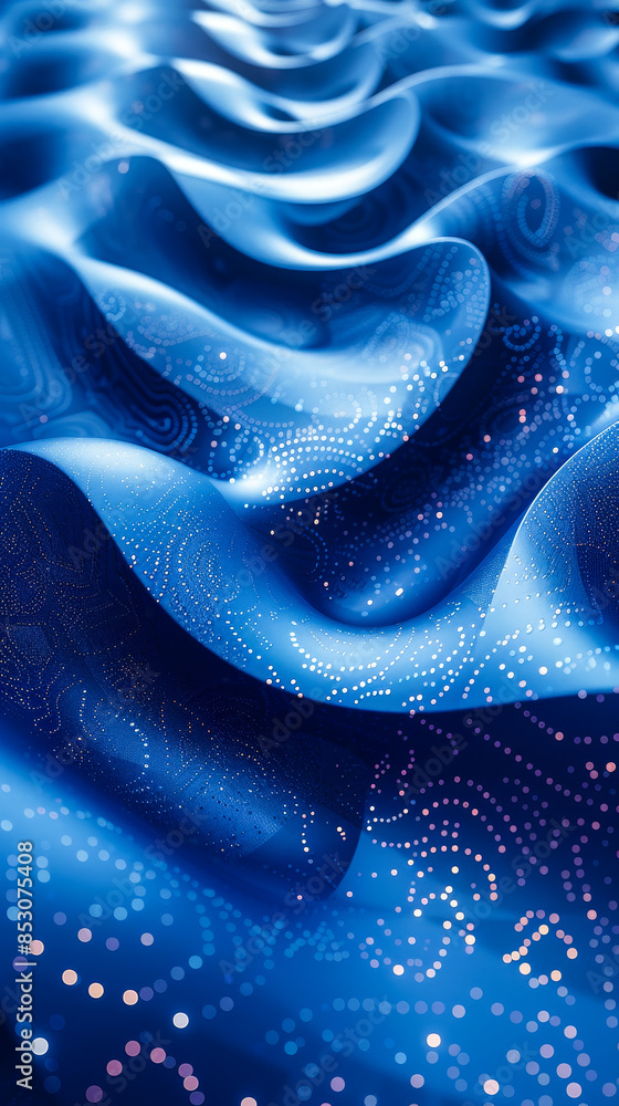 Aufkleber abstract blue 3d undulating lines with dotted patterns - colorful digital render, dynamic waveforms,