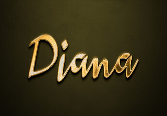 Old gold text effect of name Diana with 3D glossy style Mockup.